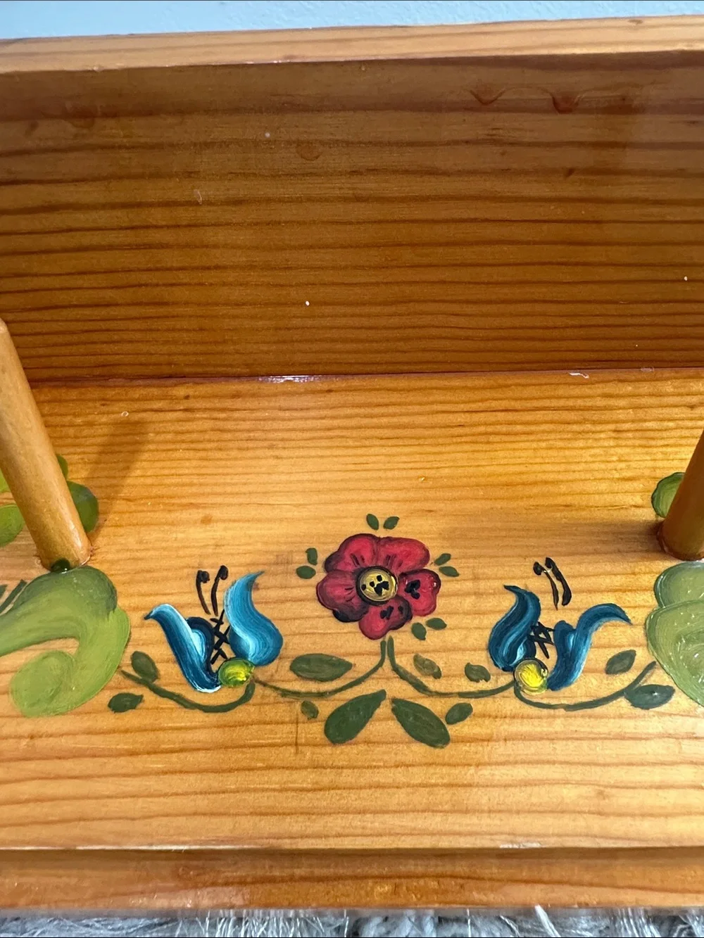 Vintage Handcrafted Wooden Folk Art Painted Shelf With Pegs Cottagecore Country
